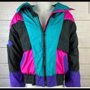 Vintage Neon/Black ColorBlock 80’s ski jacket EW M